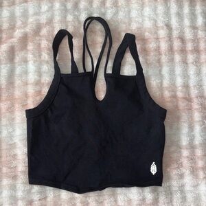 FP Movement by Free People Black Cropped Tank Top with Double Straps